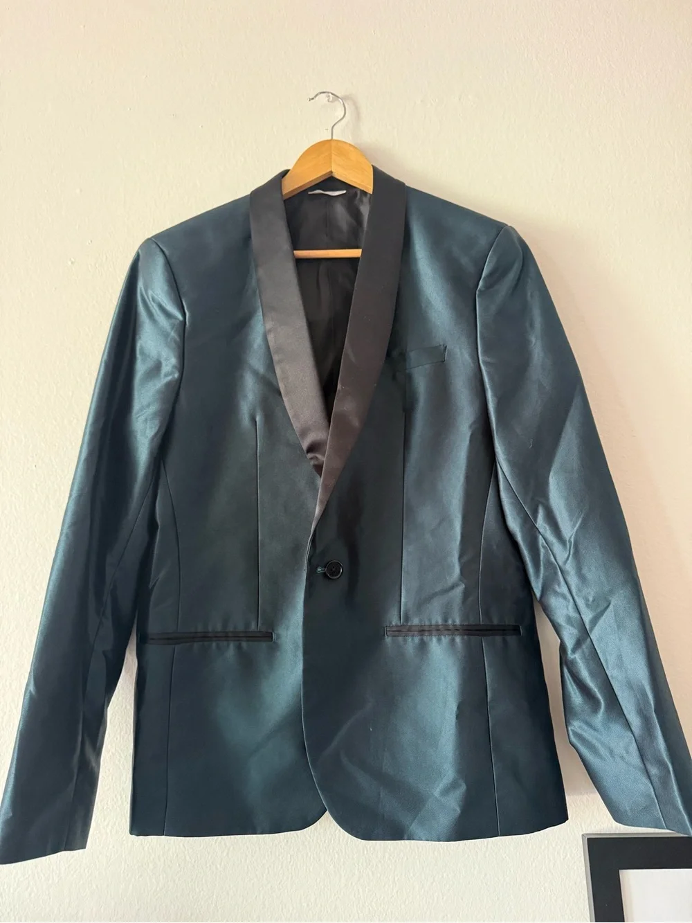 Men's H&M Teal Satin Shawl Lapel Blazer